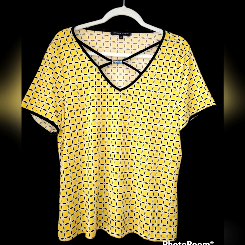 ADRIENNE VITTADINI Top, XL, yellow/black, EUC